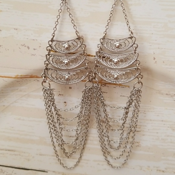 Hera Jewelry - Boho Festivsl Silvertone Chandelier Earrings